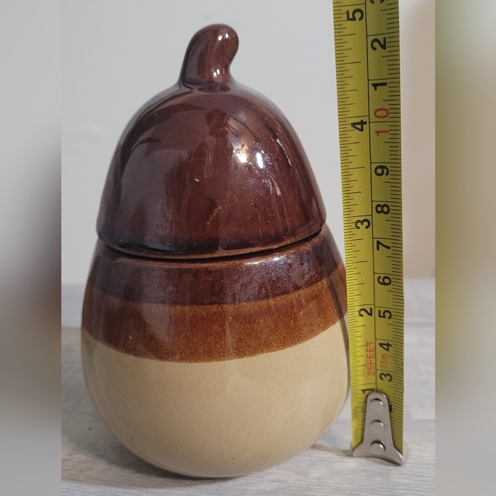 Lidded  Pear Trinket Box Jar Salt Cellar Sugar Bowl Stoneware Pottery Vintage - Picture 2 of 4